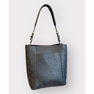 Calvin Klein Denver Perforated Montego Logo Monogram Hobo Bag | Black & Gold